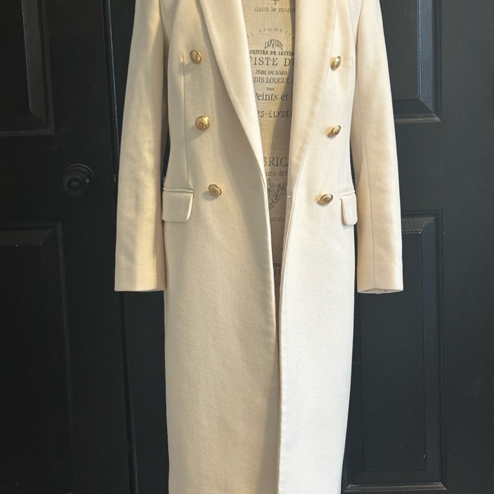 Express Elegant Cream Trench Coat with Gold Accents